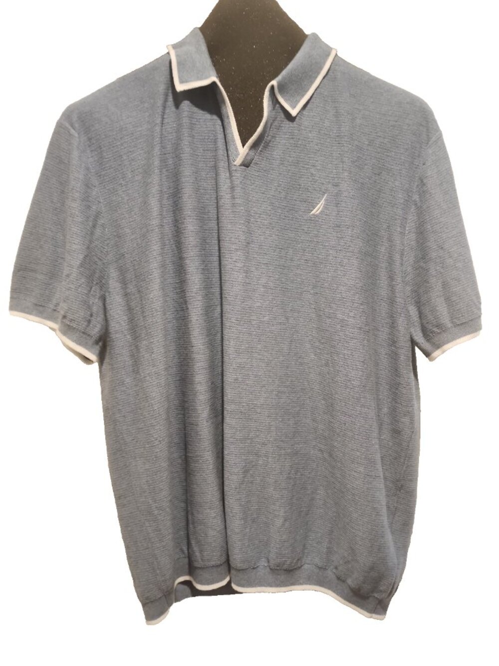 NAUTICA mens 3XL cotton stretch knit Polo Shirt V Neck short sleeve light blue